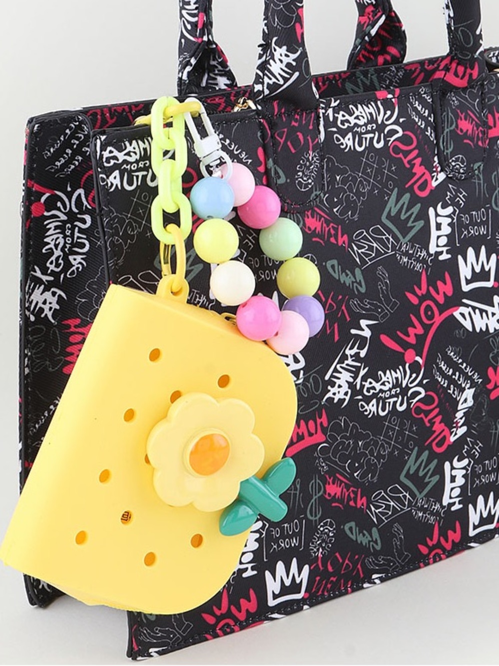B. Phne Yellow Flower Silicone Handbag Charm with Bead Strap, zip closure NWT